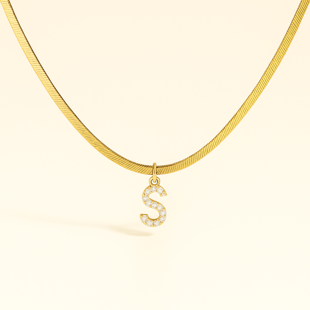 Melly® Diamond Initial Herringbone Necklace