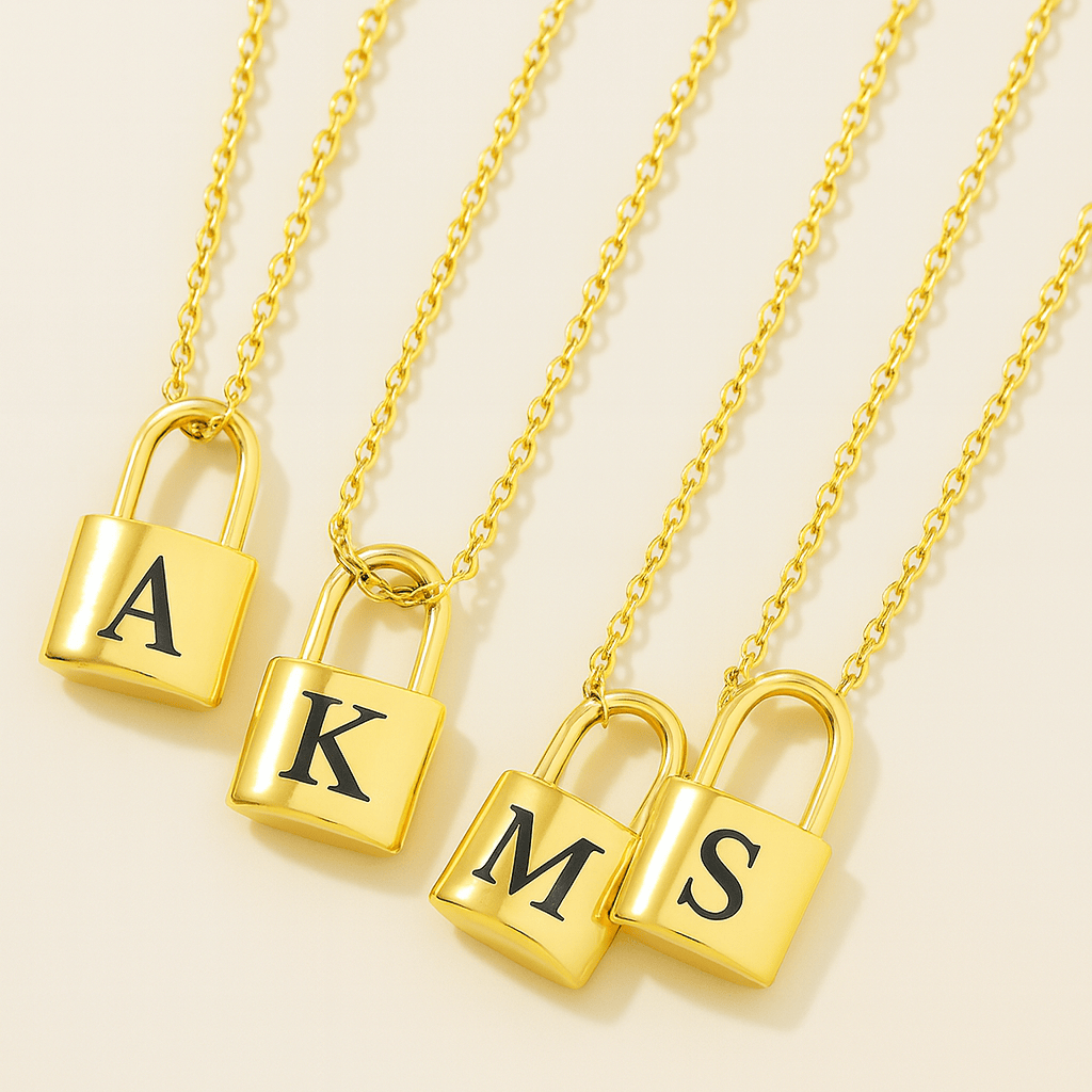 Ellie® Initial Love Lock 18k Gold Necklace